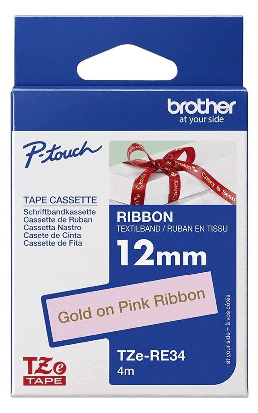 Brother TZe-RE34 - Gold auf Pink - Rolle (1,2 cm x 4 m)