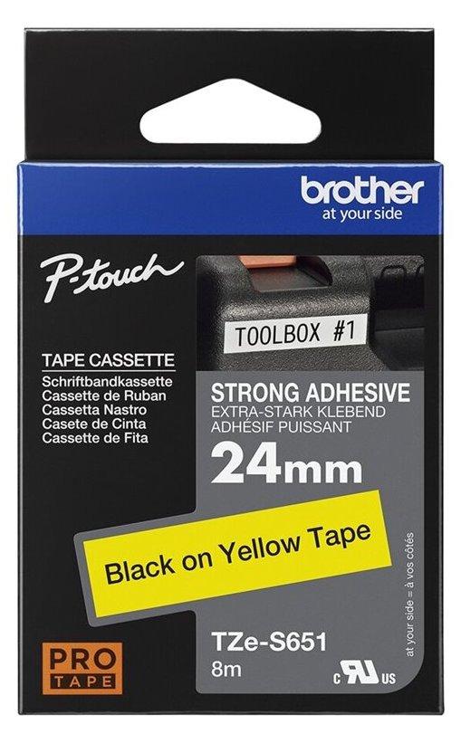 Brother TZe-S651 - Extra starker Klebstoff - Schwarz auf Gelb - Rolle (2,4 cm x 8 m)