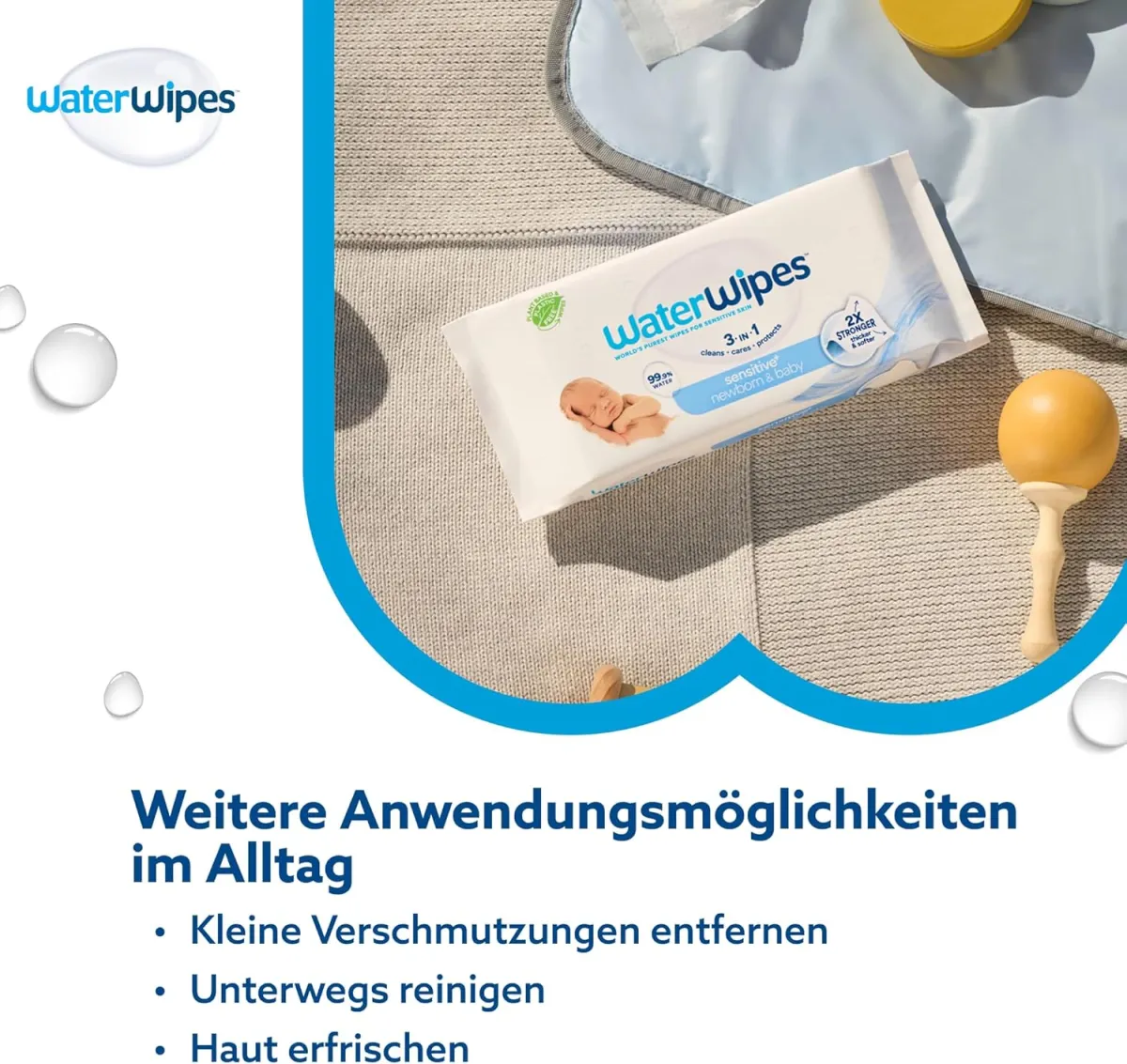 WaterWipes Sensitive+ Newborn & Baby Wipes, Feuchttücher für Neugeborene und Babys, 1080 Stück (18 Packungen), 3-in-1-Reinigung, Pflege, Schutz, 99,9% Wasser, parfümfrei — Bild 6