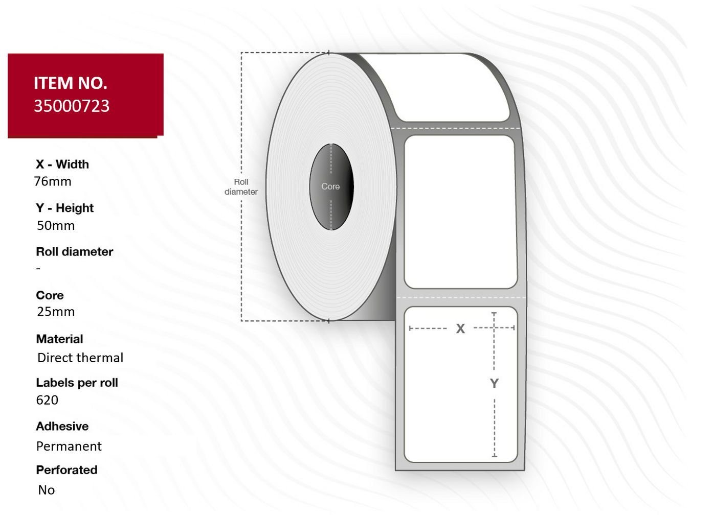 Capture Label 76x50 - Core 25. White. Eco. DT. Permanent. 620