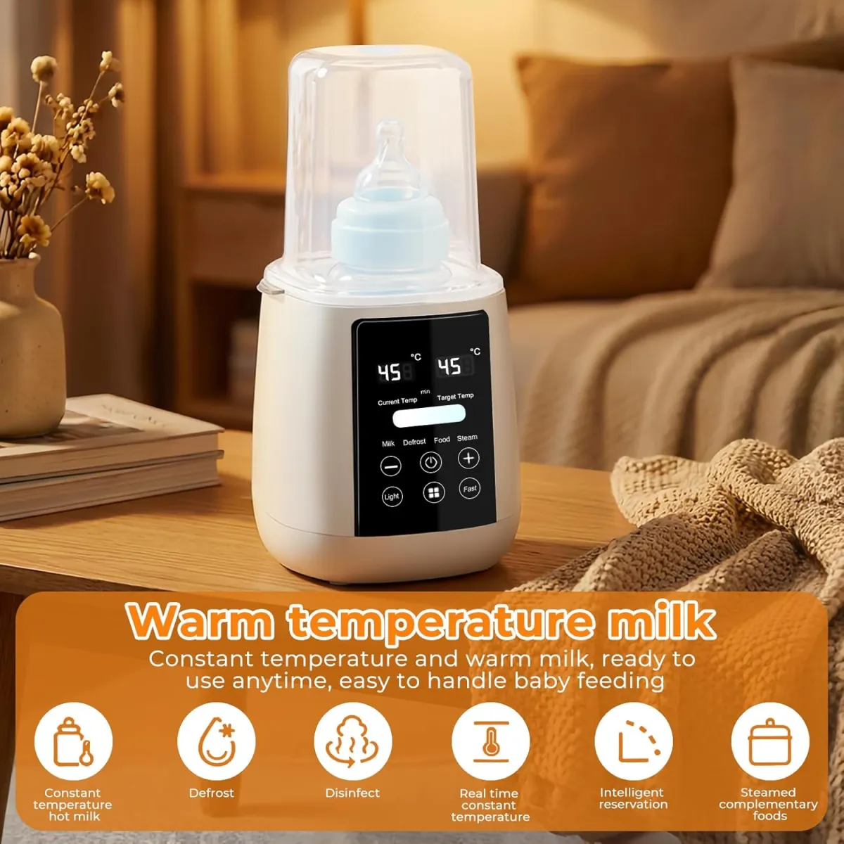 Flaschenwärmer Baby 6-in-1, Multifunktionaler Babykostwärmer mit Temperaturregelung, Sterilisator, Auftauen, Warmhalten, Überhitzungsschutz, Nachtlicht, BPA-frei, für alle Flaschenarten — Bild 2