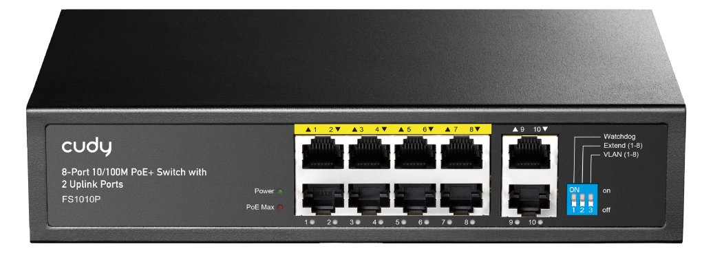 CUDY 8 Poort 100Mbit Unmanaged PoE+/2xUplink