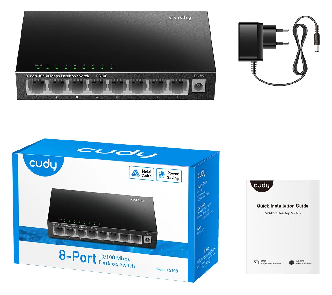 CUDY FS108 8-Port 10/100 Metal Switch - Switch - 0,1 Gbps, Ansicht 2