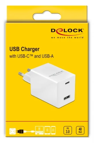 Delock Netzteil - 48 Watt - 3 A - Fast Charge, PD 3.0 - 2 Ausgabeanschlussstellen (USB, 24 pin USB-C), Ansicht 4
