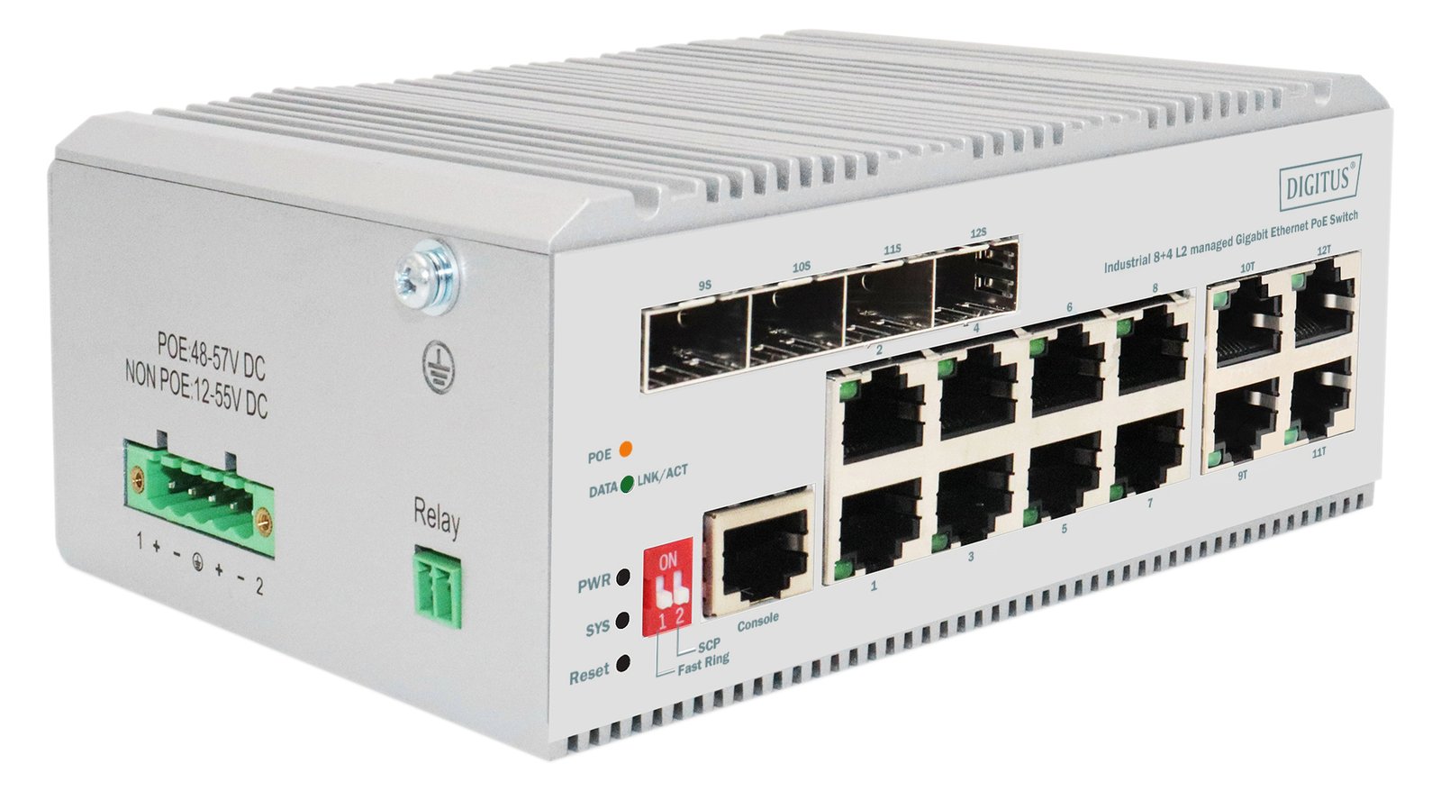 DIGITUS 8 Port Gigabit Ethernet Netzwerk PoE Switch, Industrial, L2 managed, 4 SFP Uplink