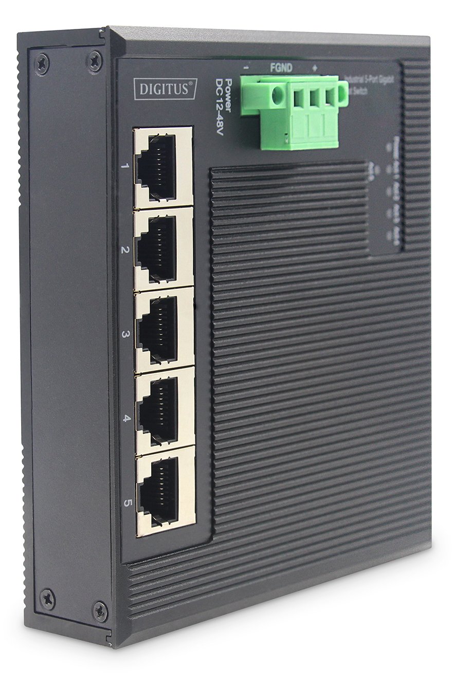 DIGITUS Industrial 5-Port Gigabit Switch, Flat, Unmanaged