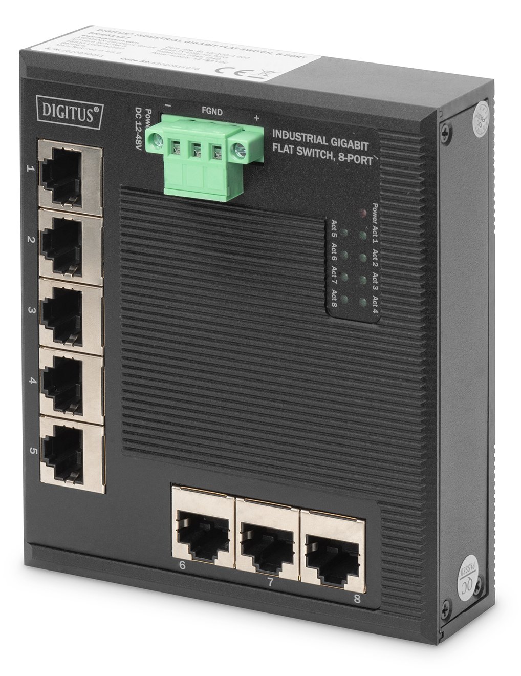 DIGITUS Industrial 8-Port Gigabit Switch, Flat, Unmanaged