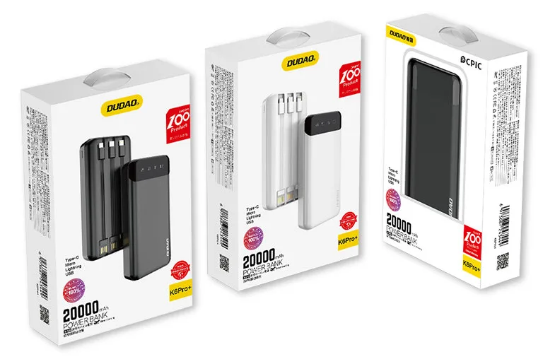 Dudao capacious powerbank with 3 built-in cables 20000mAh USB Type C+ micro+ - Micro (AAA), Ansicht 2