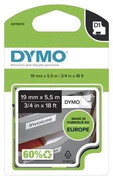 Dymo D1 - Polyester - permanenter Klebstoff - Schwarz auf Weiß - Roll (1.9 cm x 5.5 m)