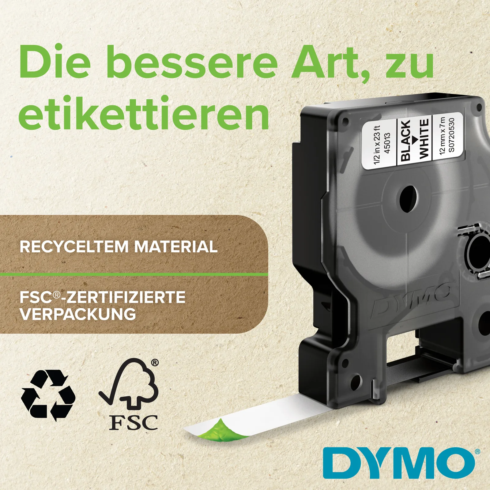Dymo D1 - Polyester - permanenter Klebstoff - Schwarz auf Weiß - Roll (1.9 cm x 5.5 m), Ansicht 4