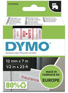 Dymo D1 - Selbstklebend - Rot auf Weiß - Rolle (1,27 cm x 7 m)