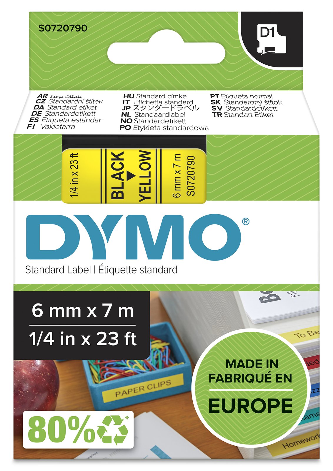Dymo D1 - Selbstklebend - Schwarz auf Gelb - Rolle (0,6 cm x 7 m)