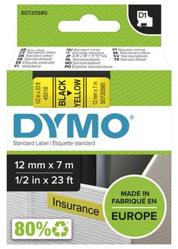 Dymo D1 - Selbstklebend - Schwarz auf Gelb - Rolle (1,2 cm x 7 m) von LumaTech