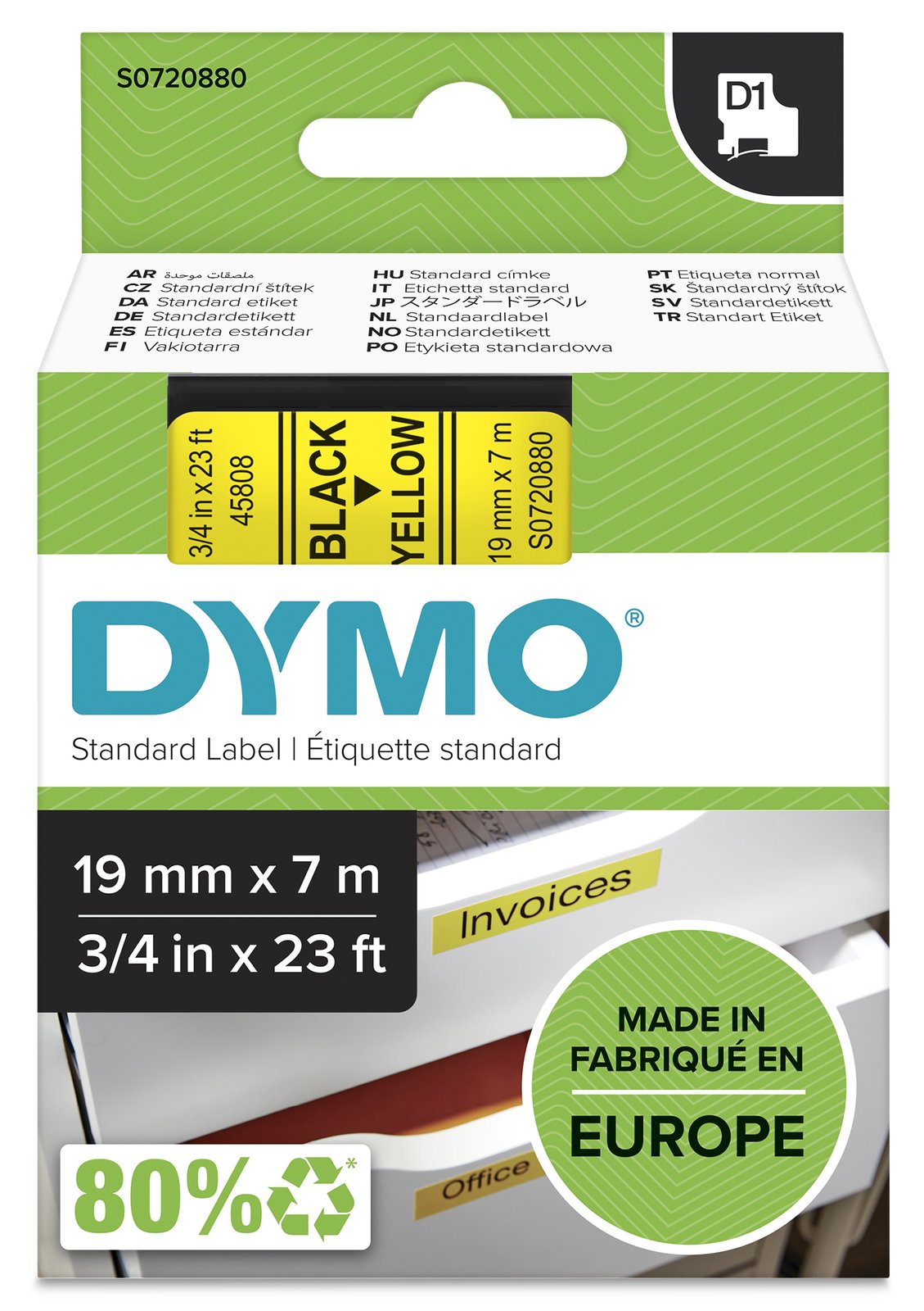 Dymo D1 - Selbstklebend - Schwarz auf Gelb - Rolle (1,9 cm x 7 m)
