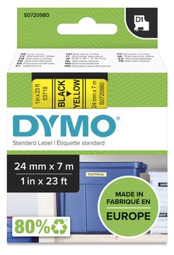 Dymo D1 - Selbstklebend - Schwarz auf Gelb - Rolle (2,4 cm x 7 m) von LumaTech