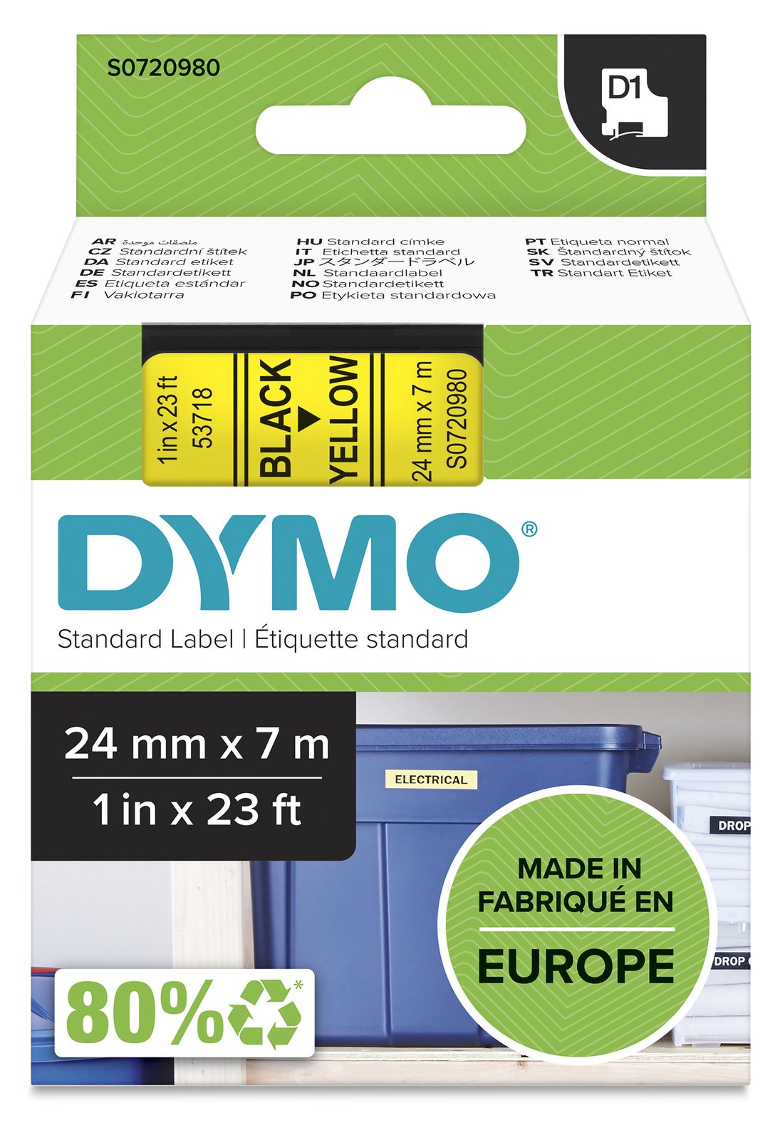 Dymo D1 - Selbstklebend - Schwarz auf Gelb - Rolle (2,4 cm x 7 m)