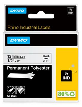 Dymo IND - Polyester - permanenter Klebstoff - Schwarz auf Weiß - Rolle (1,2 cm x 5 m) von LumaTech