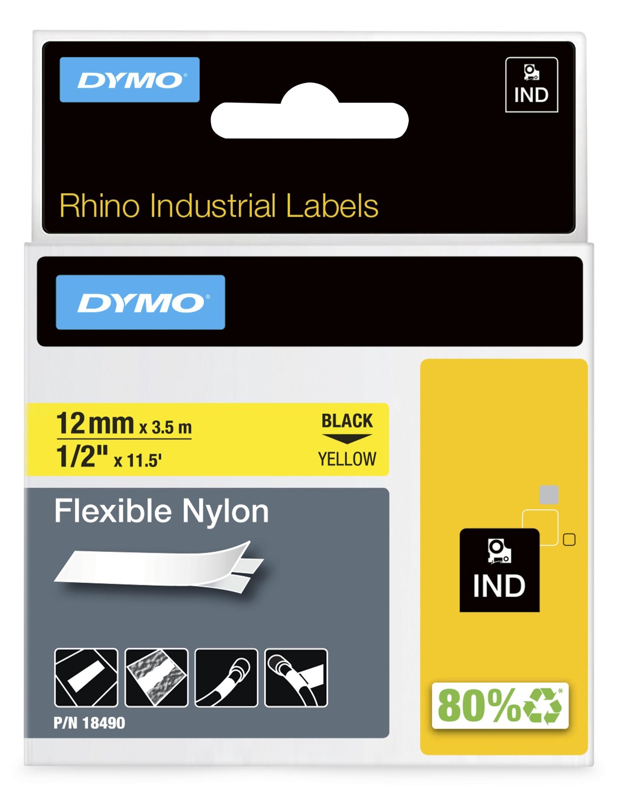 Dymo Nylon - Schwarz auf Gelb - Roll (1.2 cm x 3.5 m) 1 Kassette(n) Flexitape