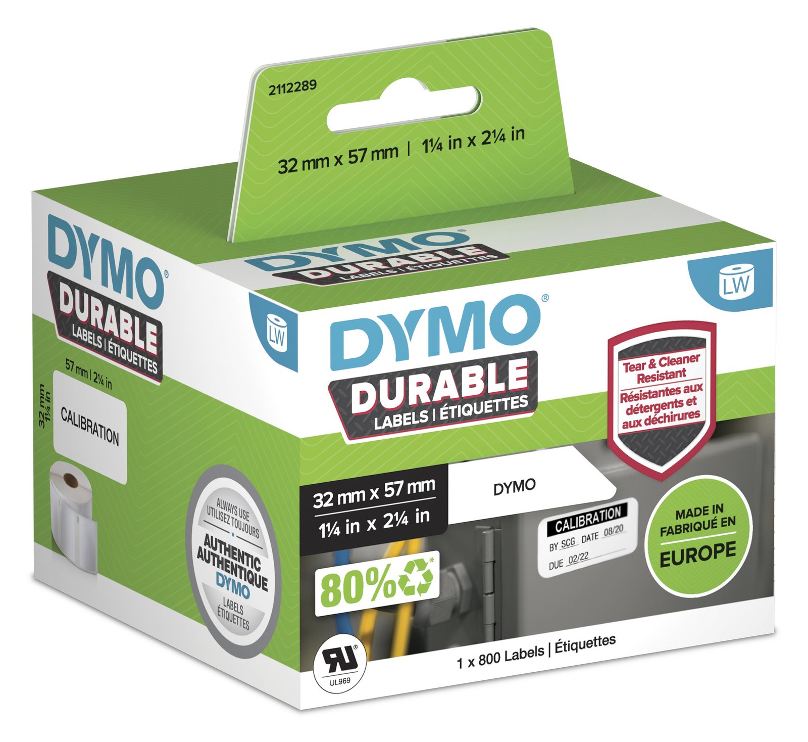 Dymo Polypropylen (PP) - stark klebend - Schwarz auf Weiß - 32 x 57 mm 800 Etikett(en) (1 Rolle(n)