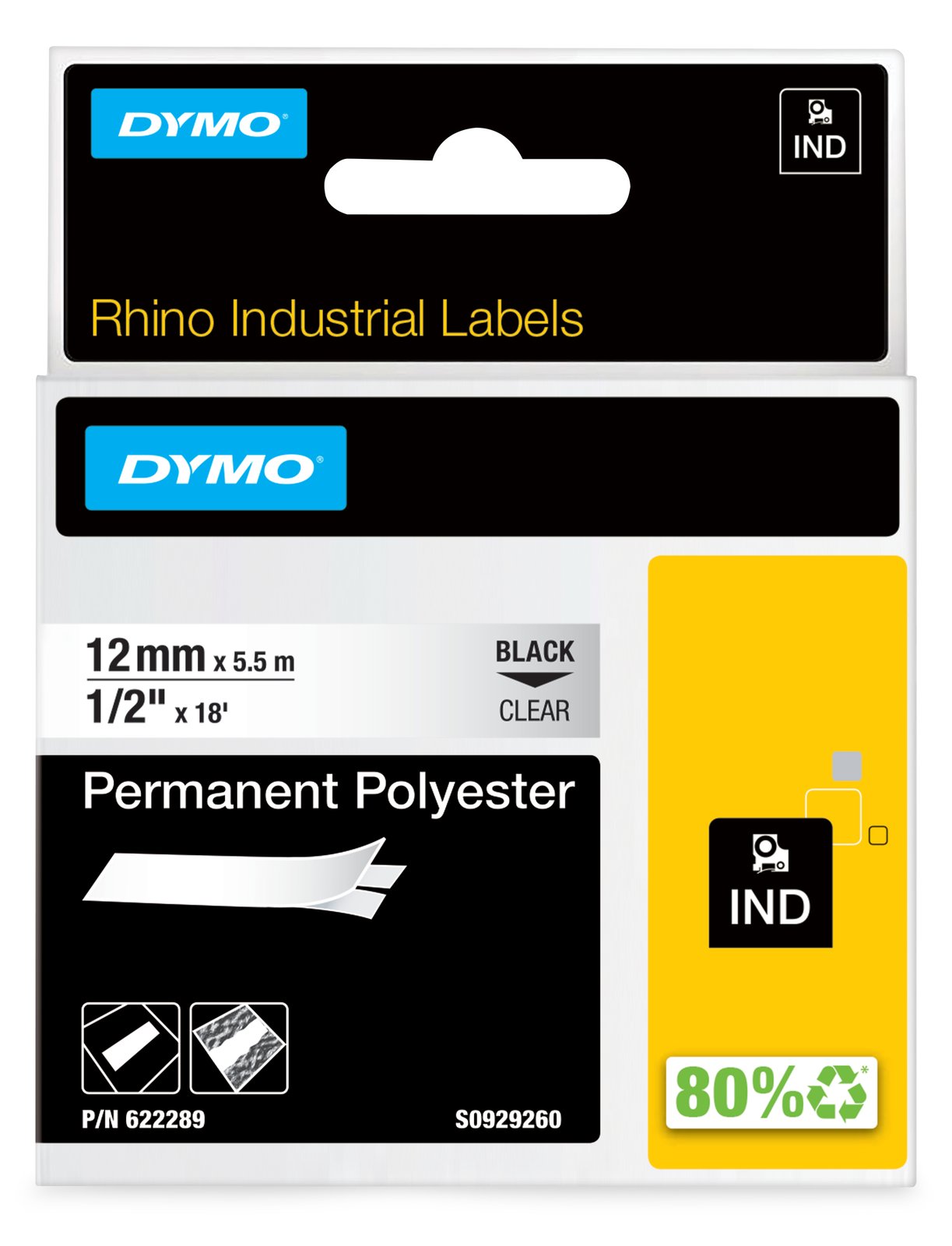 Dymo RhinoPRO Permanent Polyester - Polyester - permanenter Klebstoff - schwarz auf durchsichtig