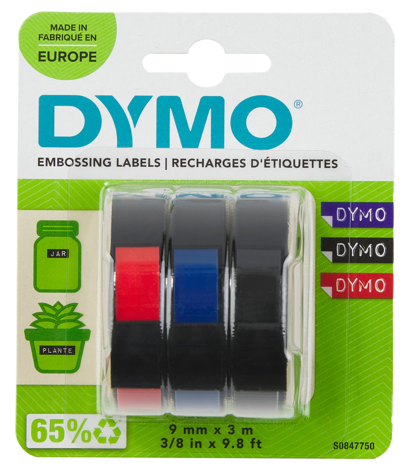 Dymo Selbstklebend - Schwarz, Blau, Rot - Rolle (0,9 cm x 3 m)