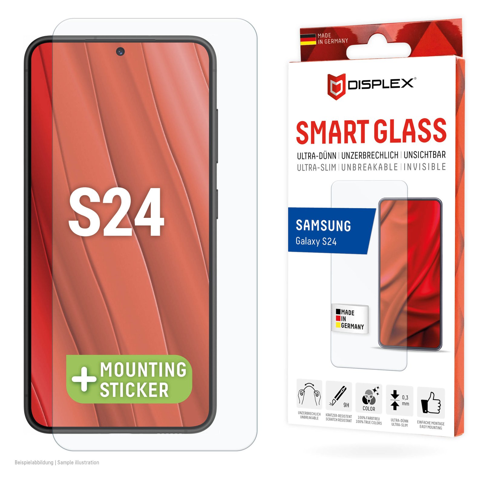 E.V.I. Displex Smart Glass 9H für Samsung Galaxy S24 - Montagesticker - unzerbrechlich