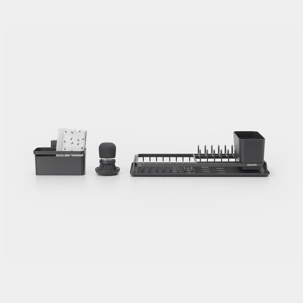 Brabantia Abtropfgestell-Set - Abtropfer - Rack - Freistehend - Besteck - Geschirrspülmittel - Trinkbehälter - Schwarz