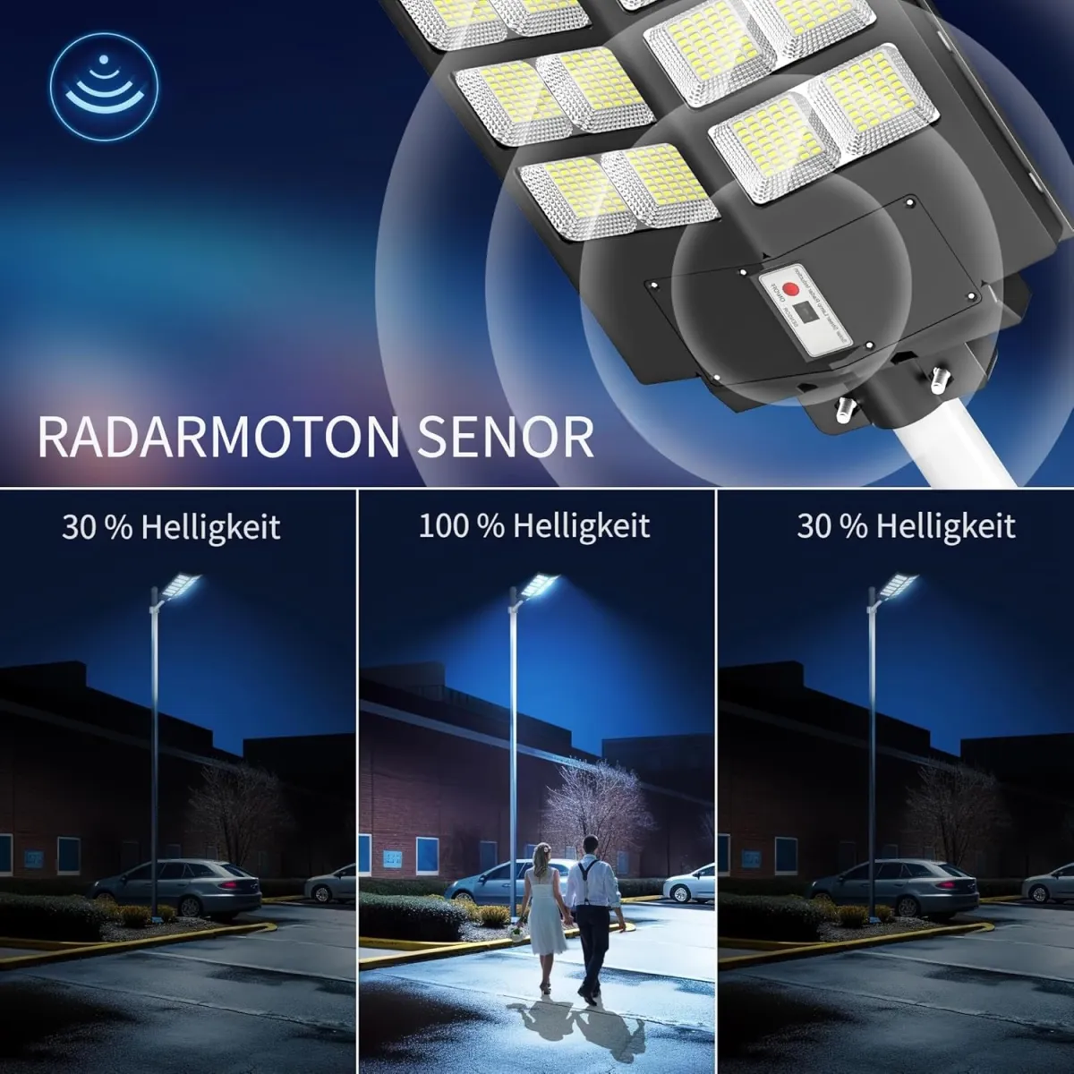 Solarlampen für außen mit Bewegungsmelder, 800W 80000LM IP65 Wasserdicht LED Solar Solarlampen, Dämmerungs- bis Morgengrauen für Terrasse, Parkplatz, Garten — Bild 5