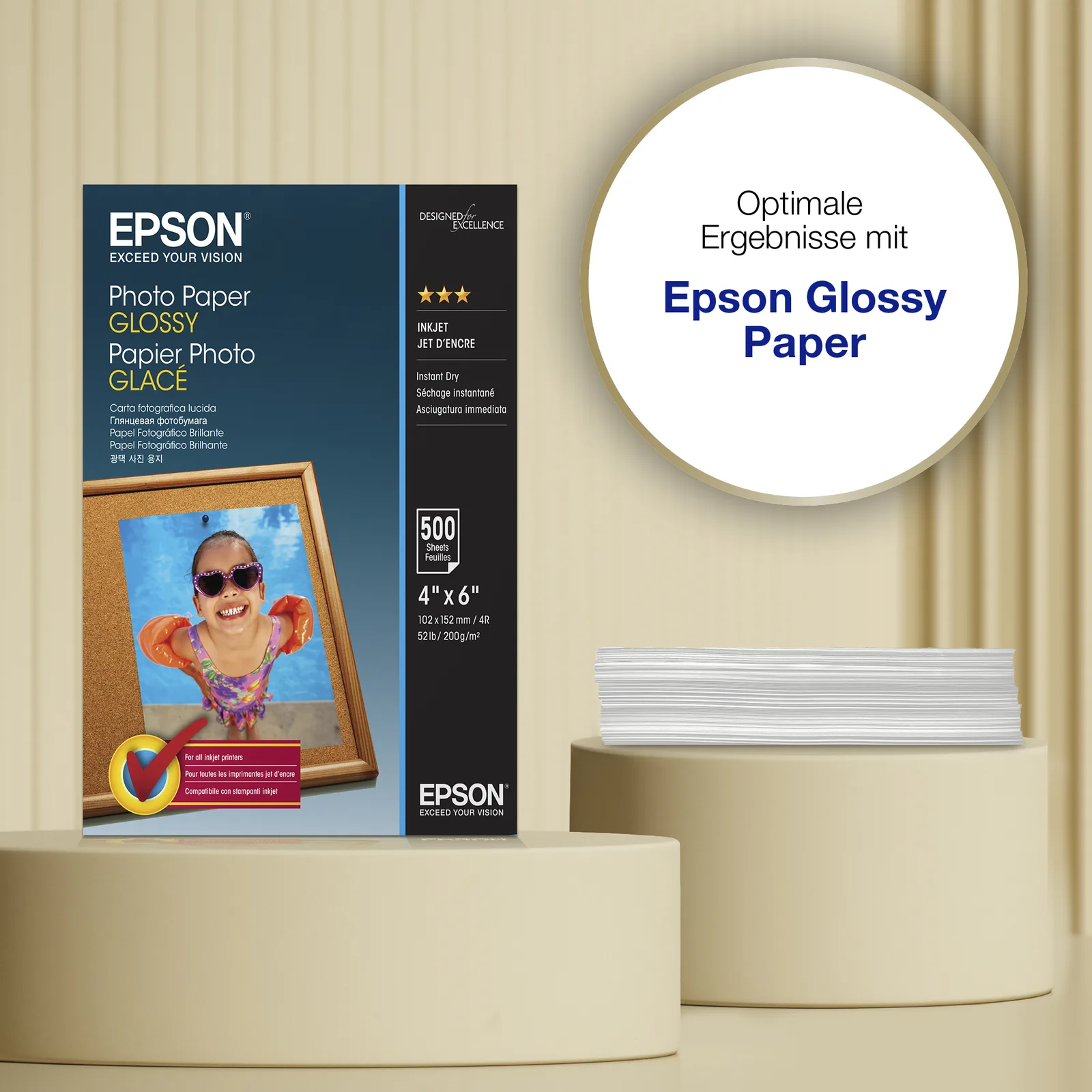 Epson Glänzend - 102 x 152 mm - 200 g/m² - 500 Blatt Fotopapier, Ansicht 3