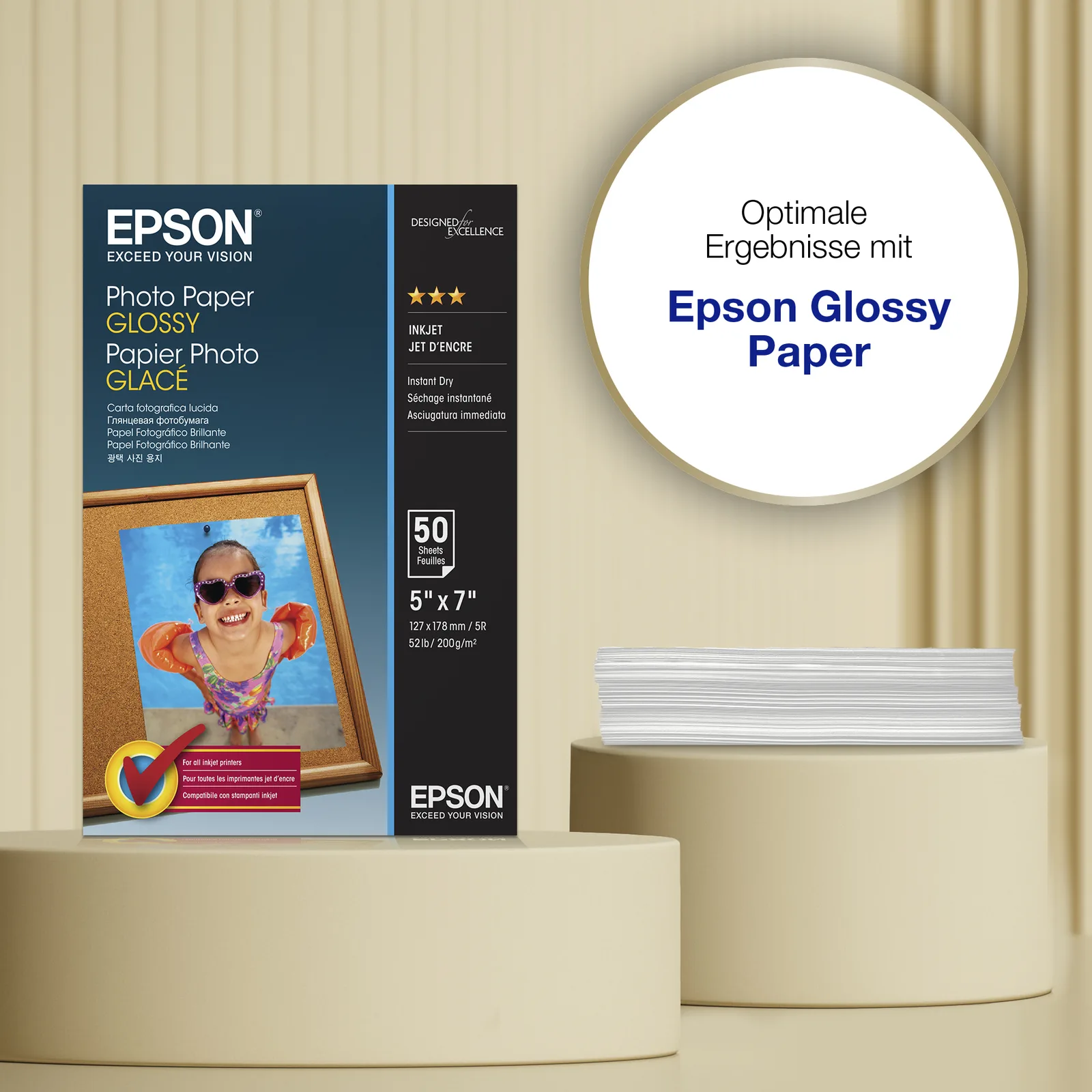 Epson Glänzend - 127 x 178 mm - 200 g/m² - 50 Blatt Fotopapier, Ansicht 5