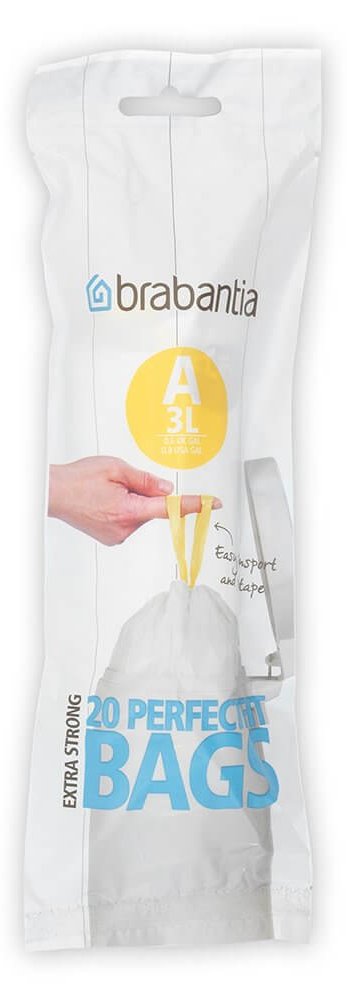 Brabantia Size A - Mülleimerbeutel - Zugschnur - 3 L - Polyethylen hoher Dichte (HDPE)