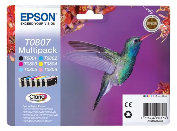 Epson T0807 Multipack - 6er-Pack - 44.4 ml - Schwarz, Gelb, Cyan, Magenta, hellmagentafarben, hell Cyan, Ansicht 2