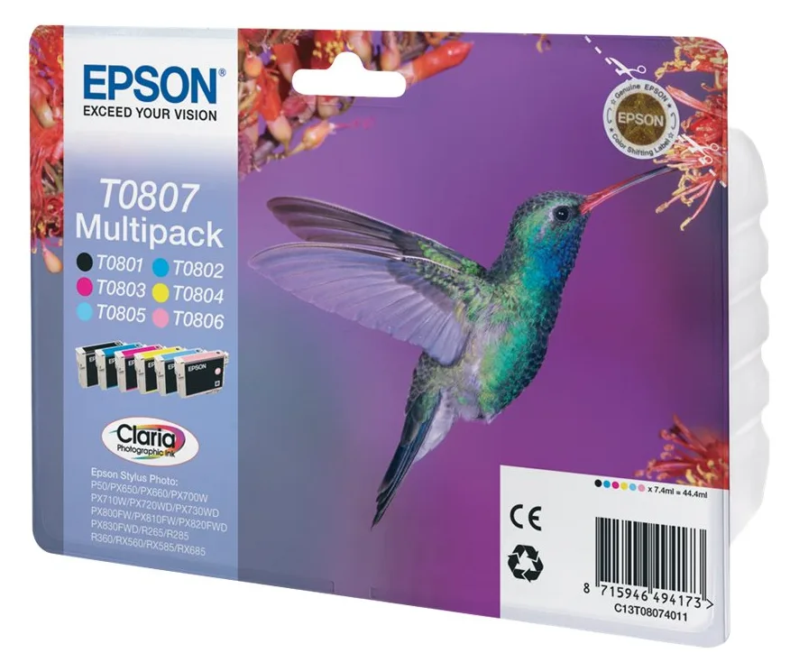Epson T0807 Multipack - 6er-Pack - 44.4 ml - Schwarz, Gelb, Cyan, Magenta, hellmagentafarben, hell Cyan, Ansicht 3