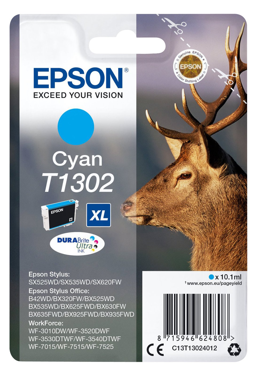 Epson T1302 - 10.1 ml - Cyan - Blister mit RF- / aktustischem Alarmsignal von LumaTech