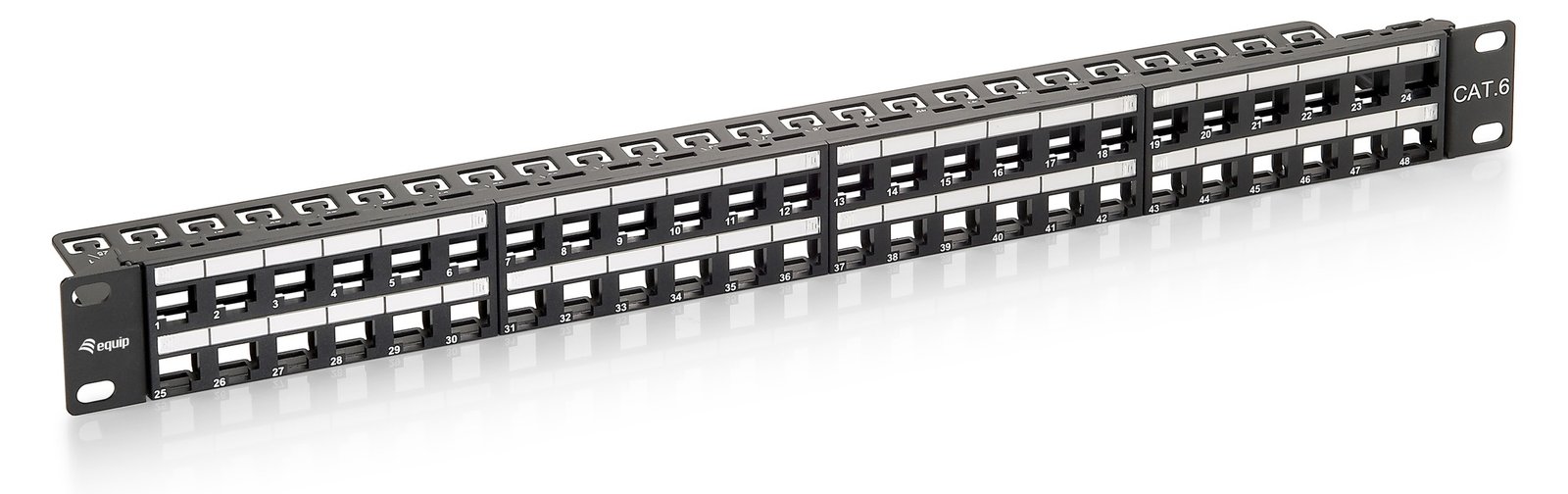 Equip Patch Panel - Patch-Panel mit Kabelverwaltung - CAT 6 - UTP - Schwarz, RAL 9005 - 1U - 48.3 cm (19)