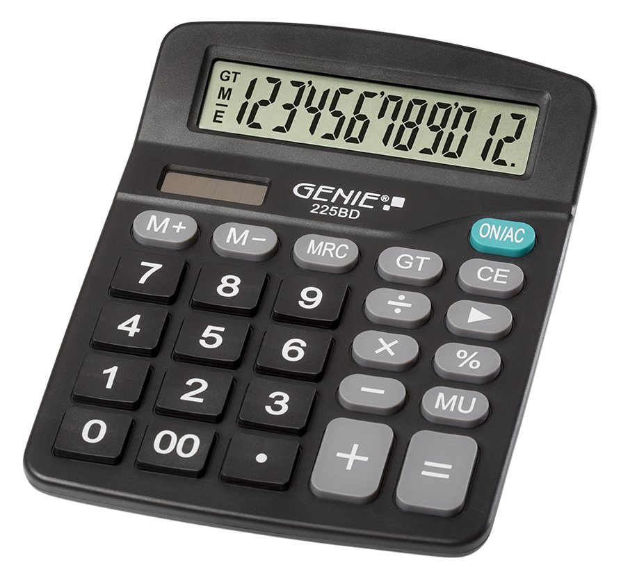 Genie 225 BD - Desktop - Einfacher Taschenrechner - 12 Ziffern - Display klappbar - Batterie/Solar - Schwarz