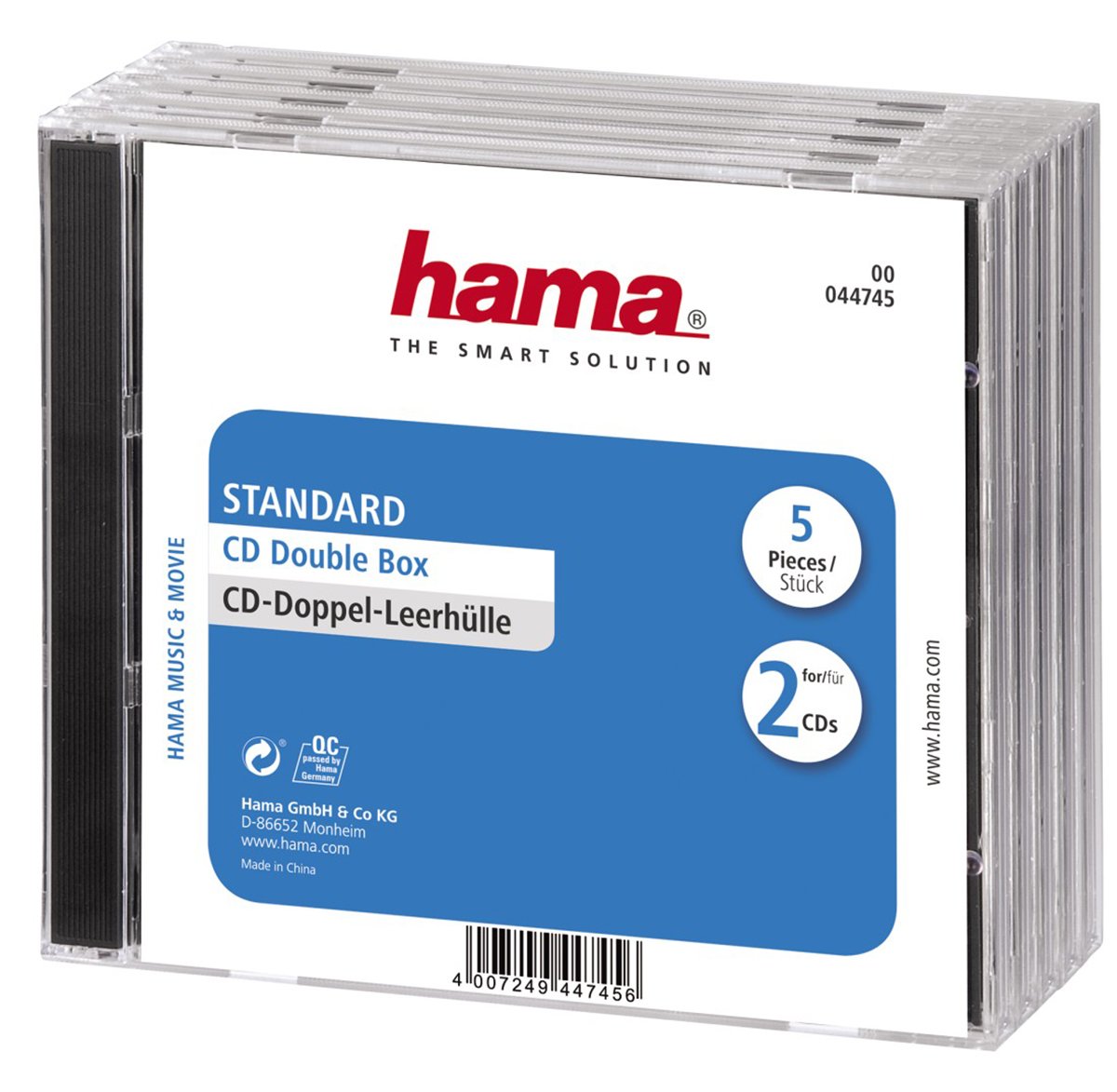 Hama CD Double Jewel Case Standard - Behälter CD-Aufbewahrung - Kapazität: 2 CD - durchsichtig (Packung mit 5) von LumaTech