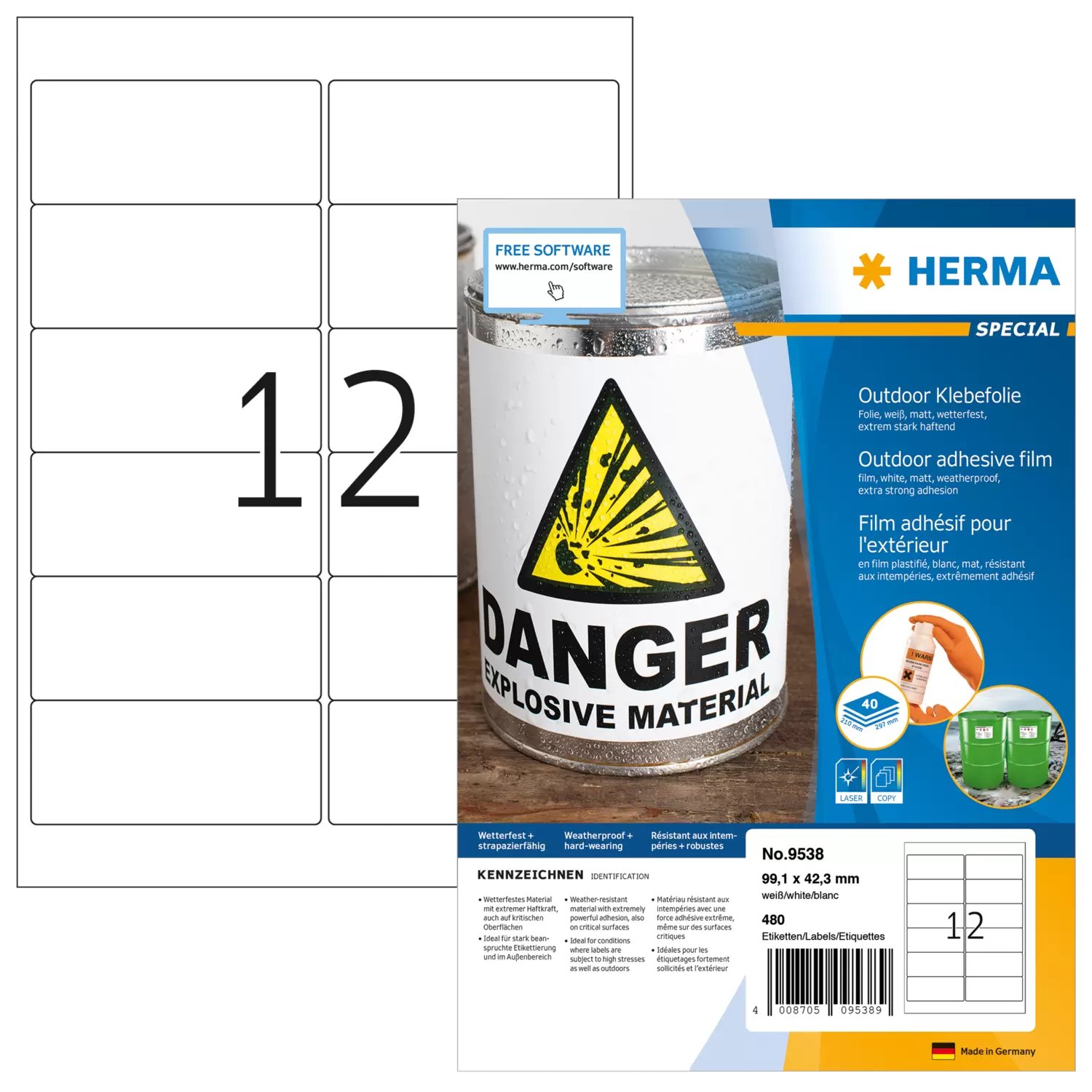 HERMA 9538 - Weiß - Rechteck - A4 - Universal - Polyethylen - Matte
