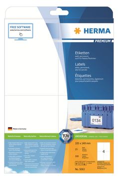 HERMA Premium - Papier - matt - permanent selbstklebend - weiß - 148 x 105 mm 100 Etikett(en) (25 Bogen x 4) von LumaTech