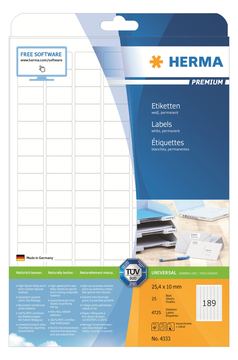 HERMA Premium - Papier - matt - permanent selbstklebend - weiß - 25.4 x 10 mm 4725 Etikett(en) (25 Bogen x 189) von LumaTech