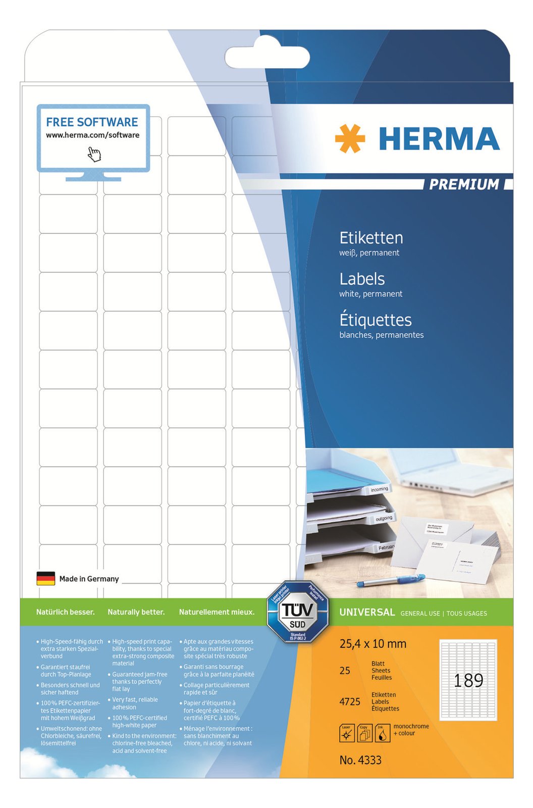 HERMA Premium - Papier - matt - permanent selbstklebend - weiß - 25.4 x 10 mm 4725 Etikett(en) (25 Bogen x 189)