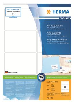 HERMA Premium - Papier - matt - permanent selbstklebend - weiß - 99.1 x 67.7 mm 800 Etikett(en) (100 Bogen x 8) von LumaTech
