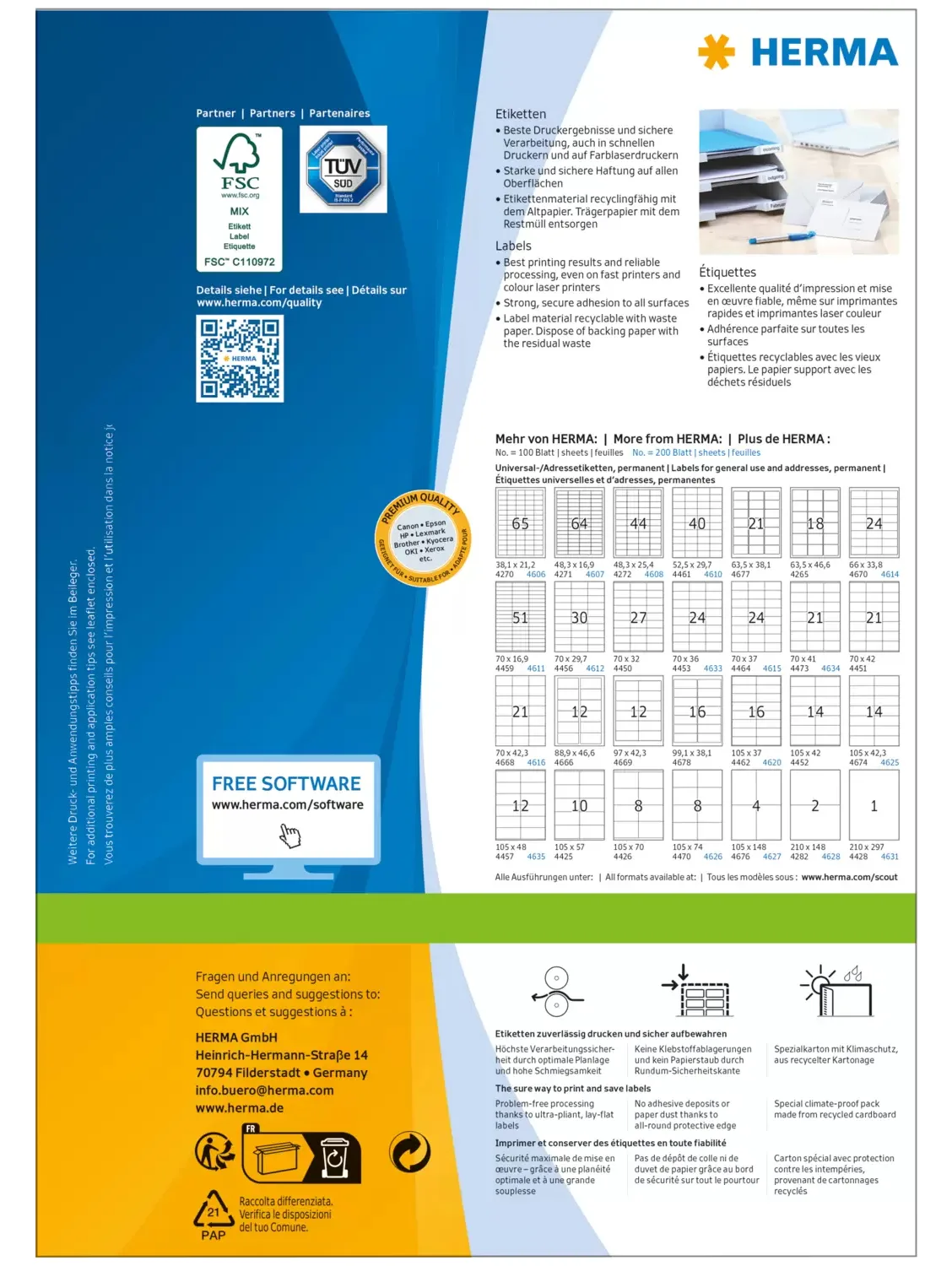 HERMA Premium - Papier - matt - permanent selbstklebend - weiß - 99.1 x 67.7 mm 800 Etikett(en) (100 Bogen x 8), Ansicht 2