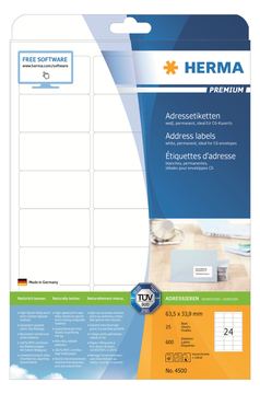 HERMA Premium - Selbstklebend - Mattes Weiß - 63.5 x 33.9 mm 600 Etikett(en) (25 Bogen x 24) von LumaTech