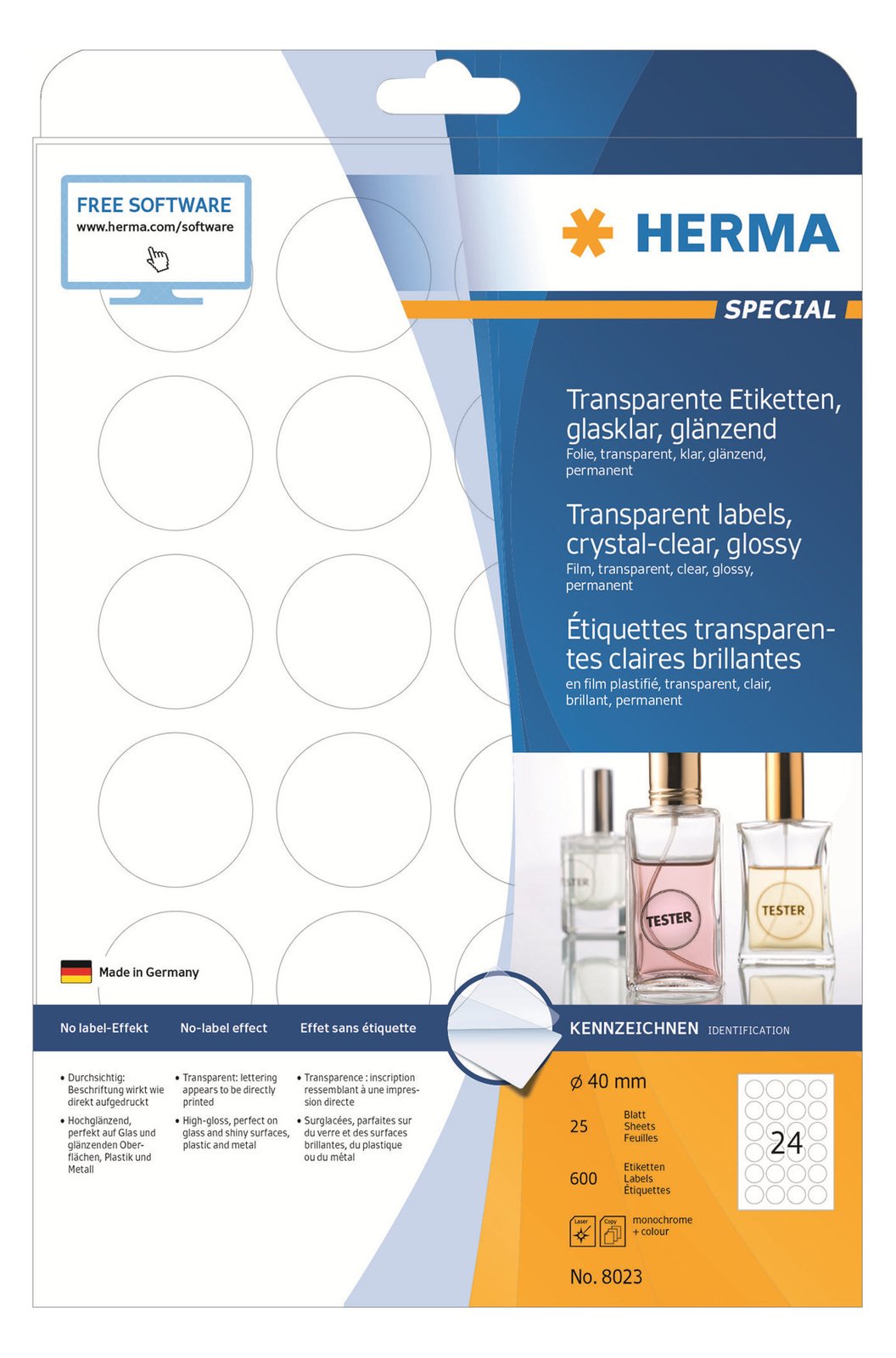 HERMA Selbstklebend - durchsichtig - 40 mm rund 600 Etikett(en) (25 Bogen x 24)