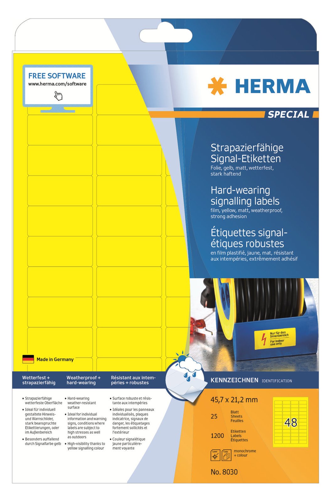 HERMA Special - Matt - selbstklebend - Gelb - 21.2 x 45.7 mm 1200 Stck. (25 Bogen x 48)