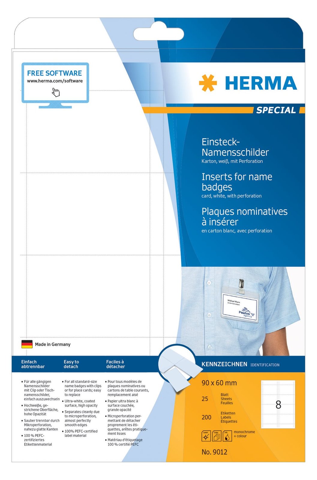 HERMA Special - Nicht klebend - perforiert - weiß - 90 x 60 mm 200 Karte(n) (25 Bogen x 8)
