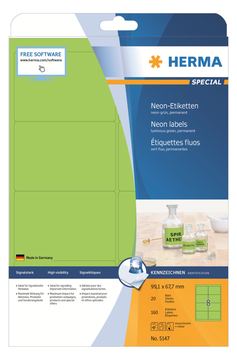 HERMA Special - Papier - matt - permanent selbstklebend - Luminous Green - 99.1 x 67.7 mm 160 Etikett(en) (20 Bogen x 8) von LumaTech