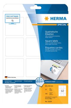 HERMA Special - Papier - matt - selbstklebend, entfernbarer Klebstoff - weiß - 60 x 60 mm 300 Etikett(en)(25 Bogen x 12) von LumaTech