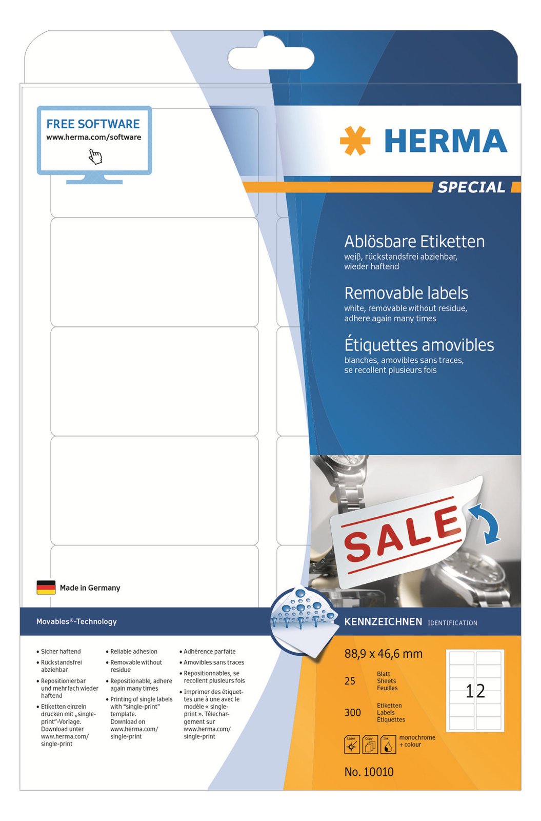 HERMA Special - Papier - matt - selbstklebend, entfernbarer Klebstoff - weiß - 88.9 x 46.6 mm 300 Etikett(en)